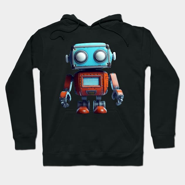 Retro Kid's Toy Robot -blue and red- 3D Character Design Hoodie by Lematworks